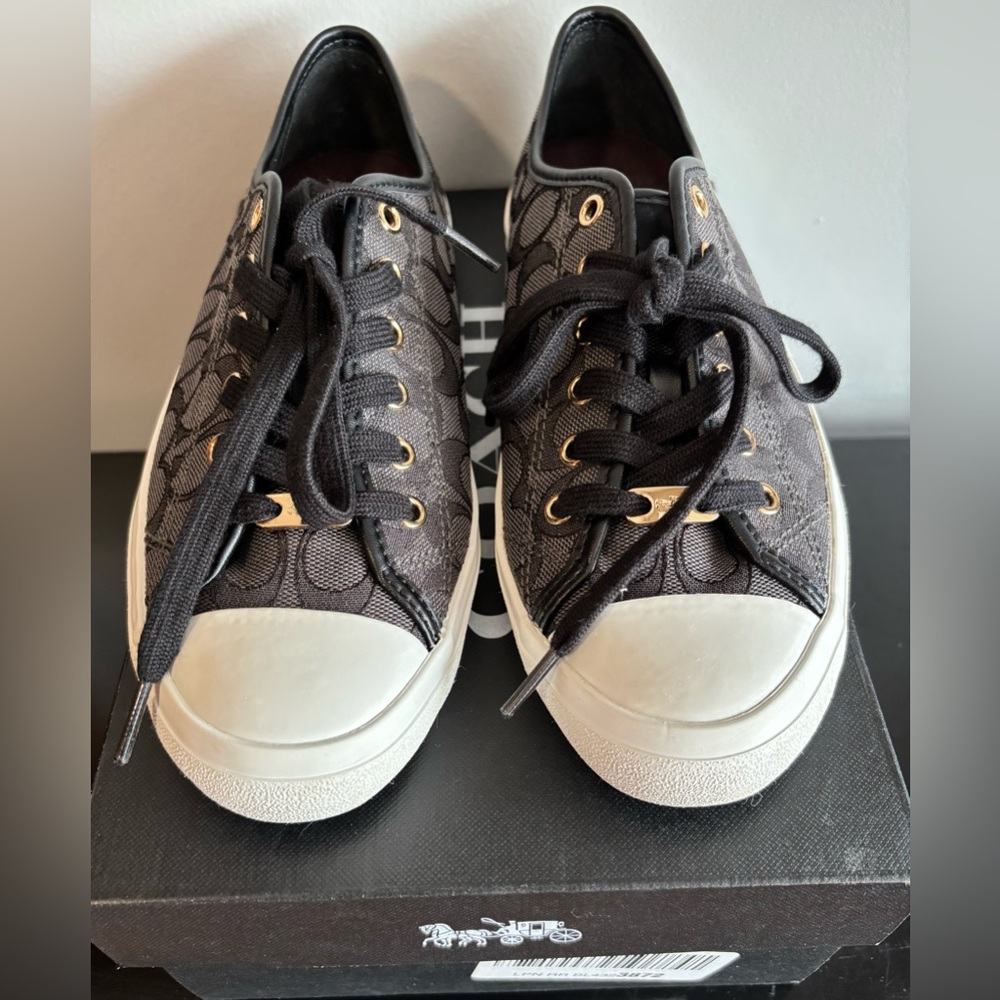 Coach Women’s Black Signature Canvas Empire Lace Up Sneakers